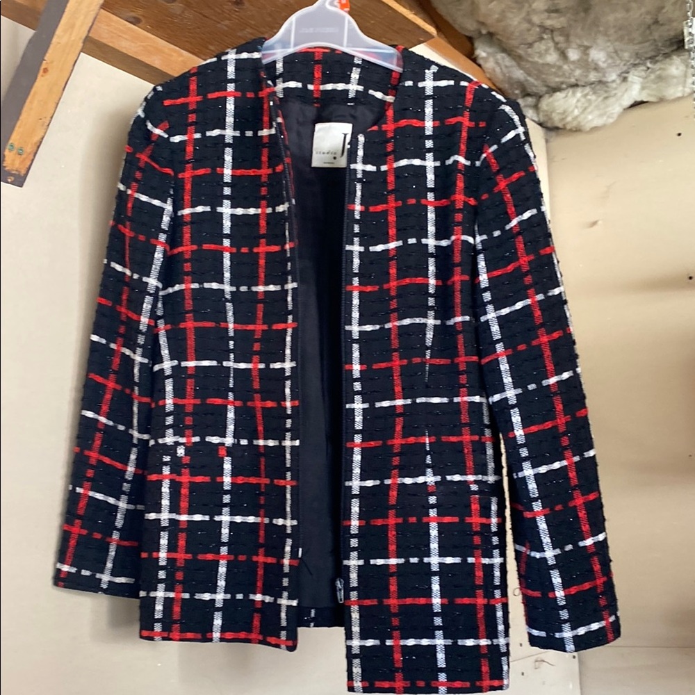 Chic Plaid Open Front Blazer